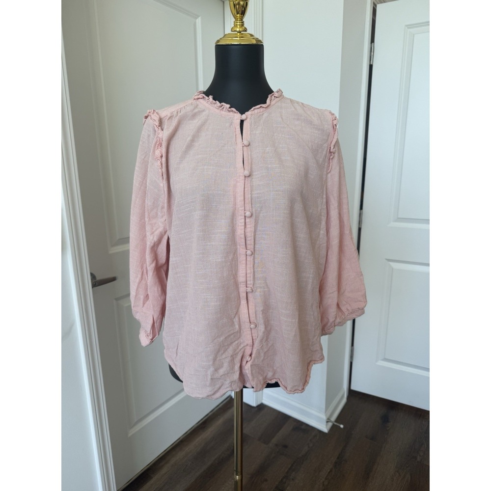 Lauren Conrad Pink and White Stripe Peasant Top Women's Size XXL - Picture 2 of 6